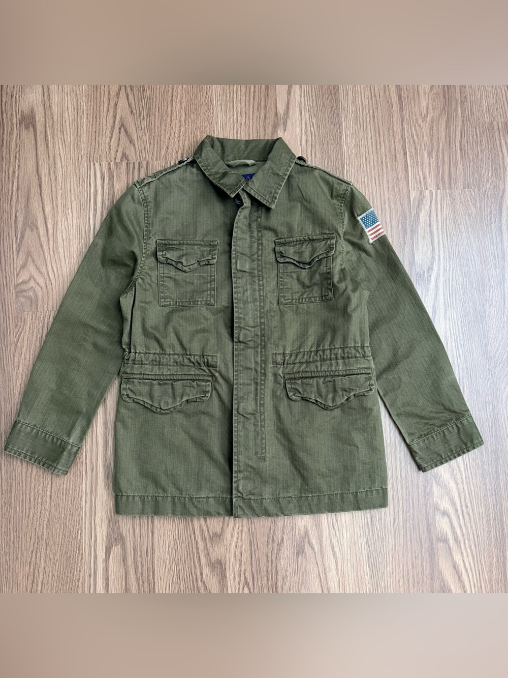 Polo Ralph Lauren Jacket Kids 6 Green Military Field Utility Flag Patch